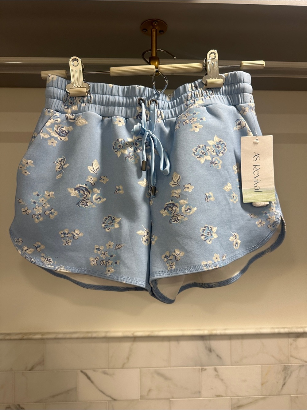 AS Revival Light Blue Floral Athletic Drawstring Shorts